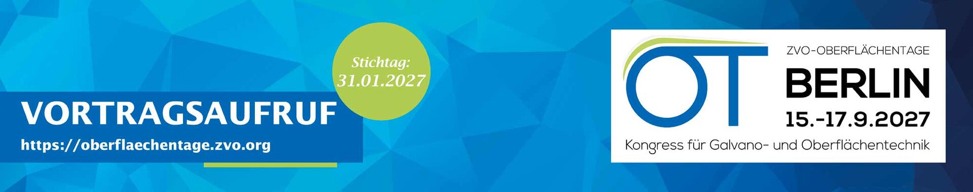 ZVO Oberflächentage in Berlin 15.-17.09.2027 - Vortragsaufruf